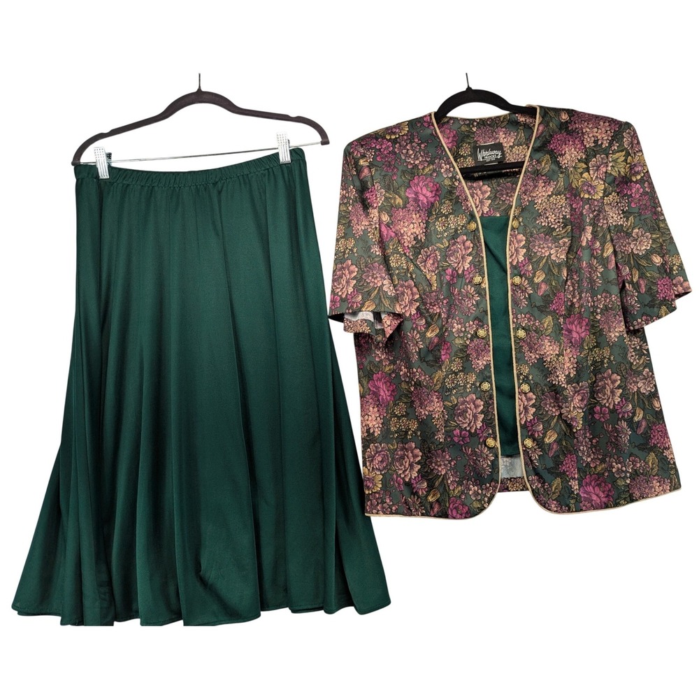 Whirlaway Frocks Womens 2 Piece Floral Blazer Skirt‎ Set Green Pink Size 16WP